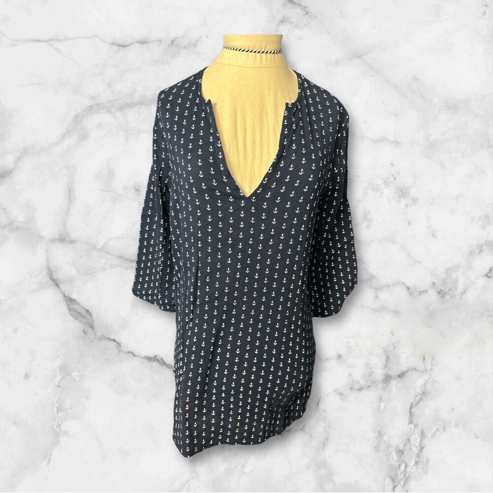 J. Crew Beach Pool Cover-up Dress Navy with White Anchors 100% Cotton XXS